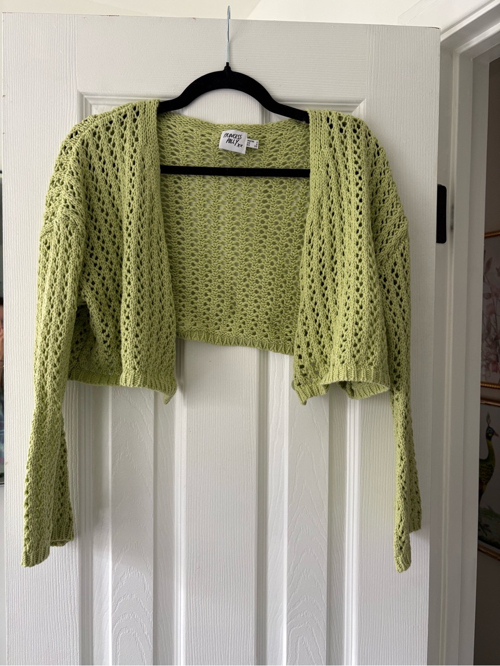 Princess Polly Cropped Open-Knit Cardigan in Lime